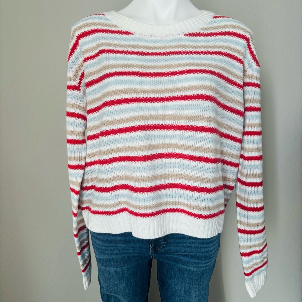 Stitches & Stripes Cass Pullover Crewneck Striped White Blue Red Tan Sweater XL